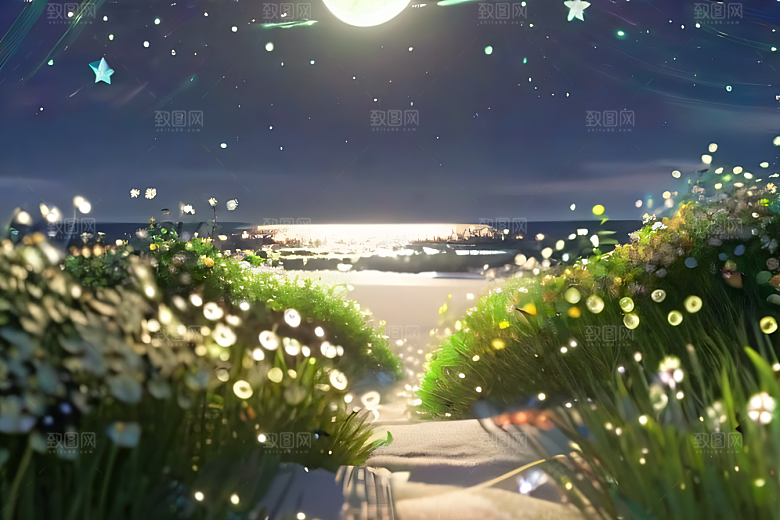 轻盈光珠星系海边美景