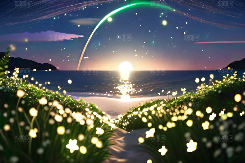 轻盈光珠星系海边美景
