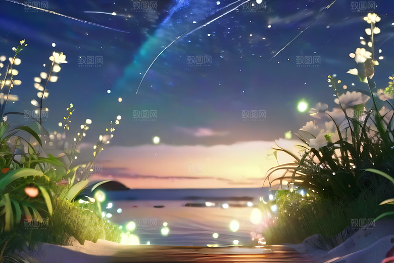 轻盈光珠星系海边美景