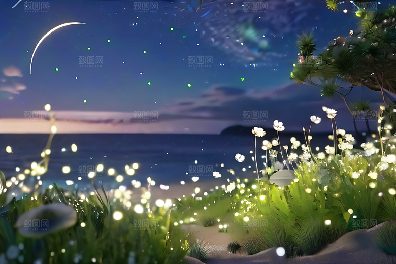 轻盈光珠星系海边美景