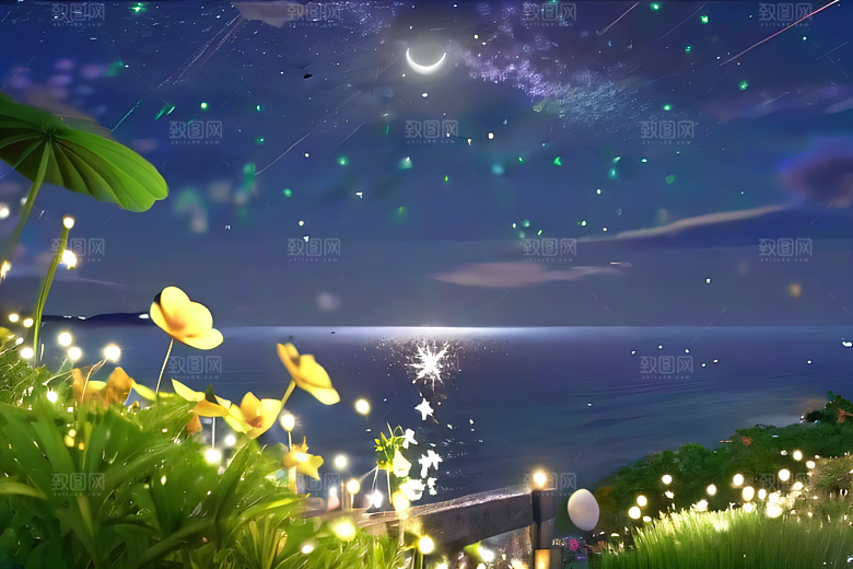 轻盈光珠星系海边美景