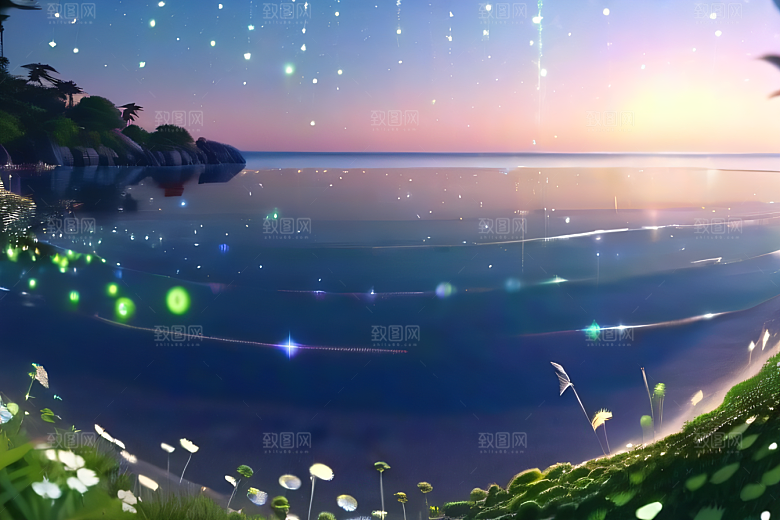 轻盈光珠星系海边美景