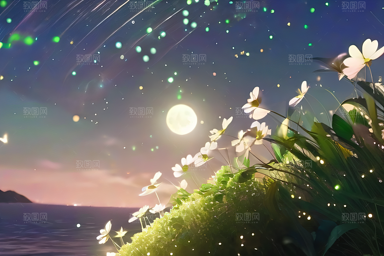 轻盈光珠星系海边美景