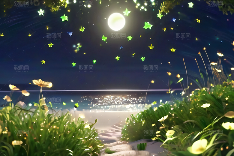 轻盈光珠星系海边美景