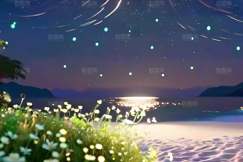 轻盈光珠星系海边美景