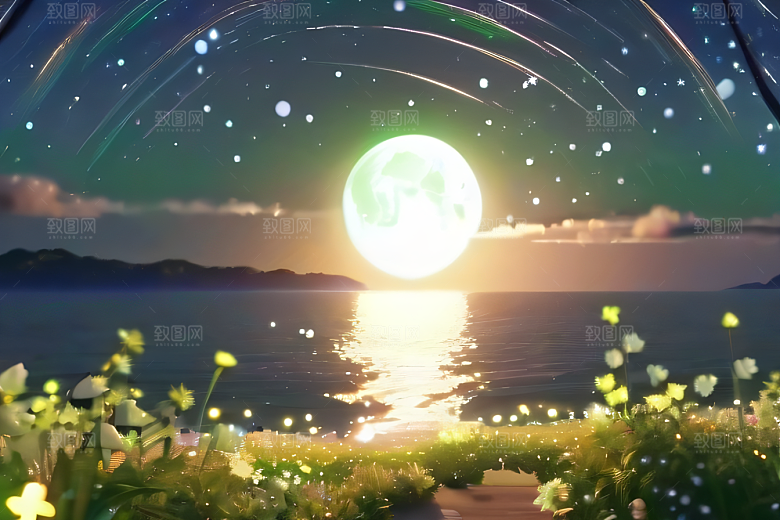 轻盈光珠星系海边美景