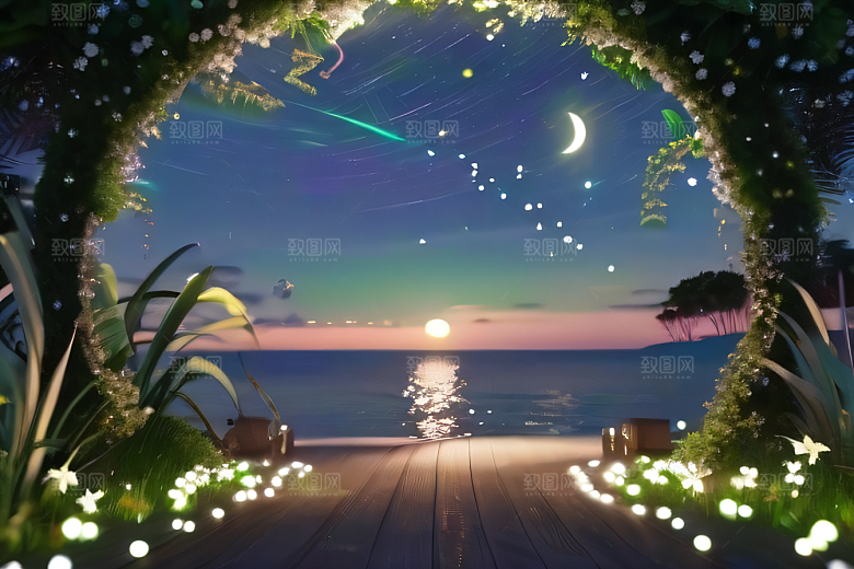 海上巨大弯月美景