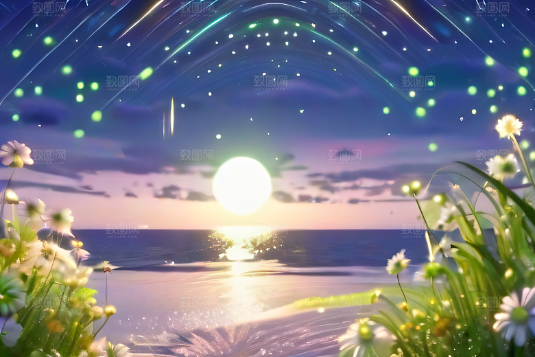 海上巨大弯月美景