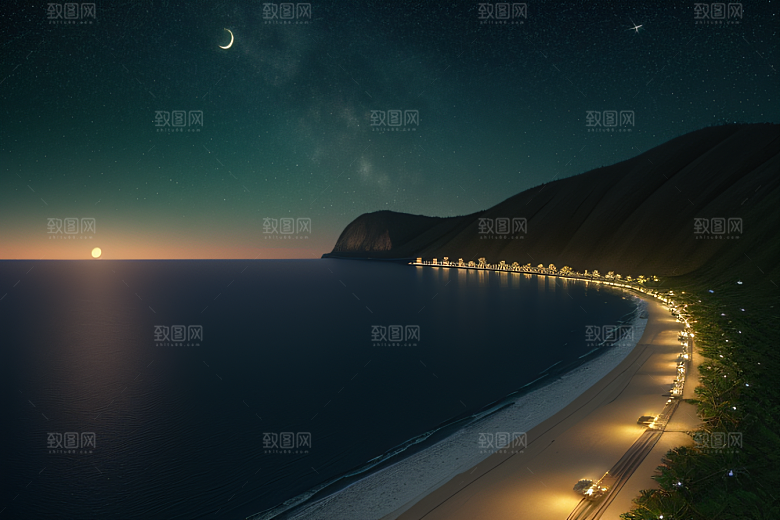 海上巨大弯月美景