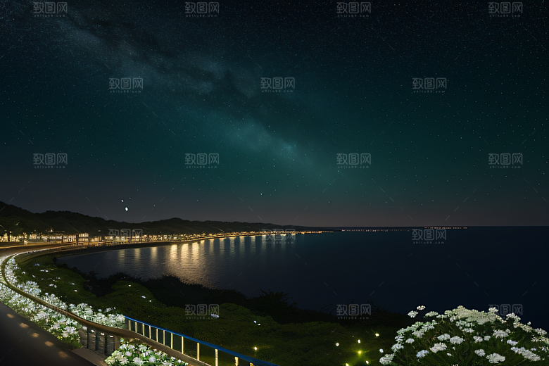 海上巨大弯月美景