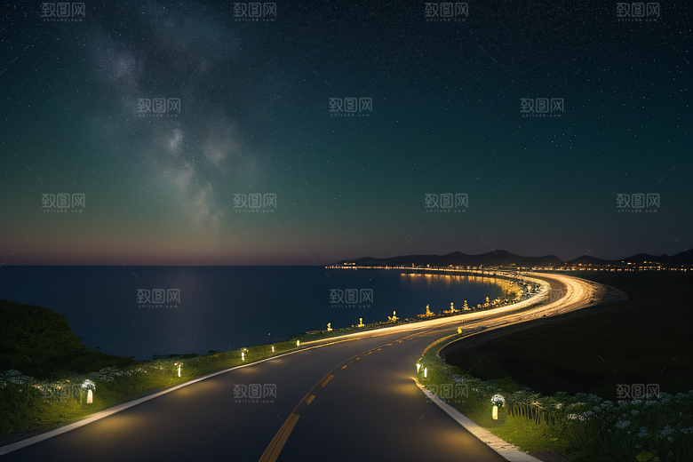 海上巨大弯月美景