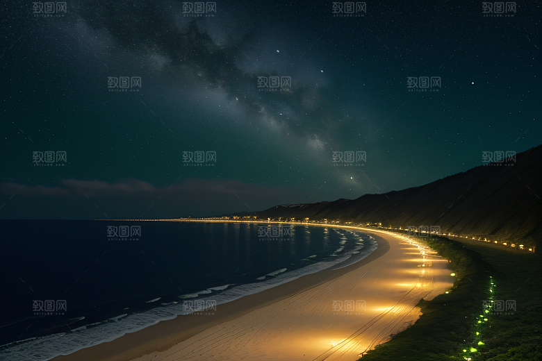 海上巨大弯月美景
