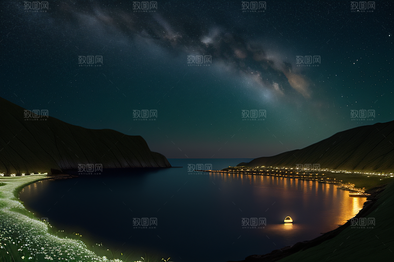 海上巨大弯月美景