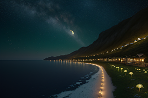海上巨大弯月美景