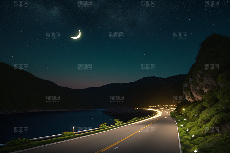 海上巨大弯月美景