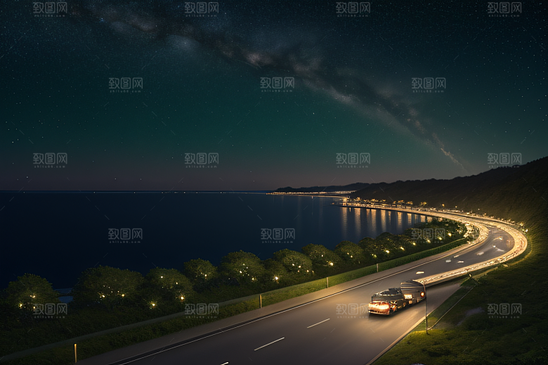 海上巨大弯月美景