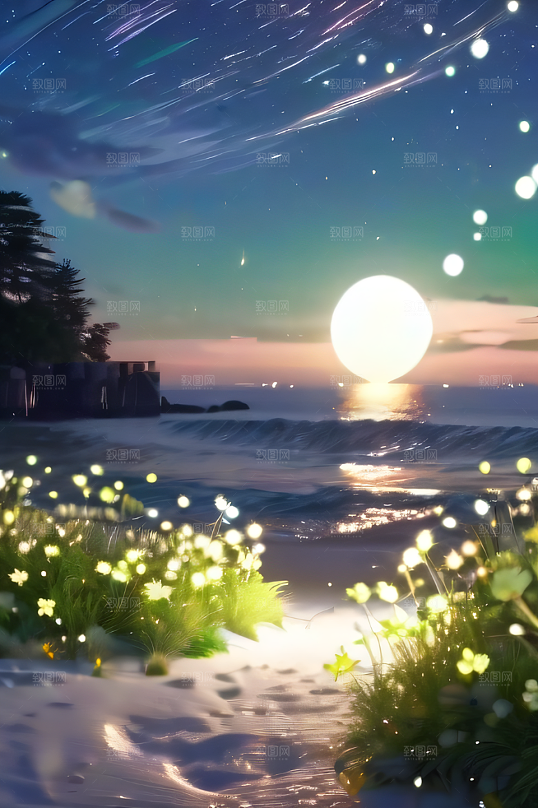 海上巨大弯月美景