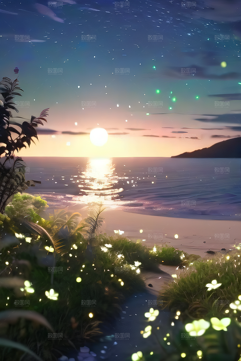 海上巨大弯月美景