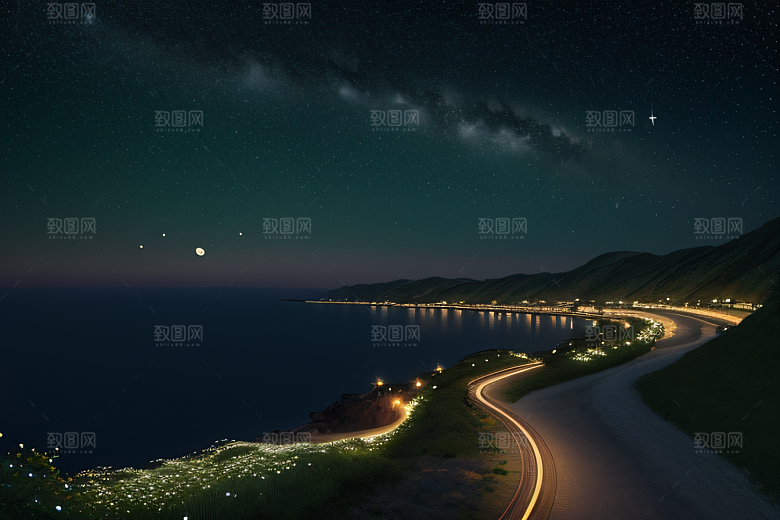 浪漫花朵绽放海边美景