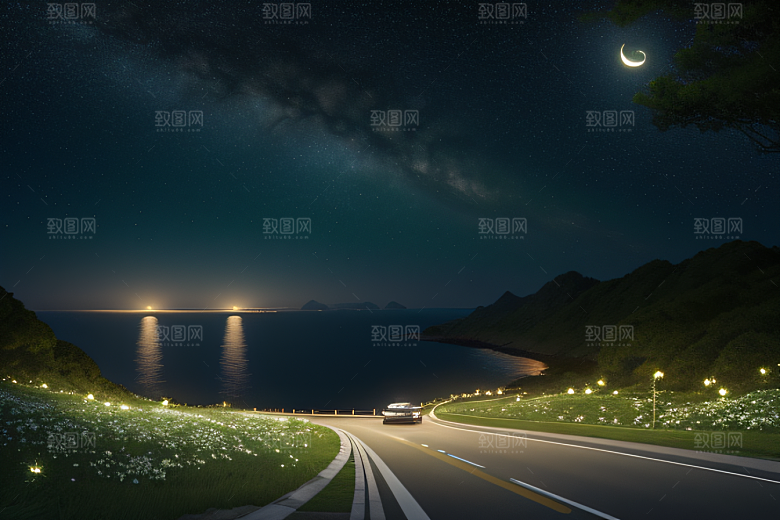 浪漫花朵绽放海边美景