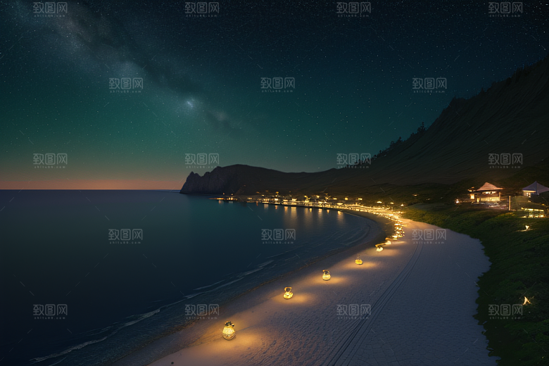 浪漫花朵绽放海边美景