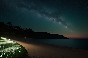 浪漫花朵绽放海边美景