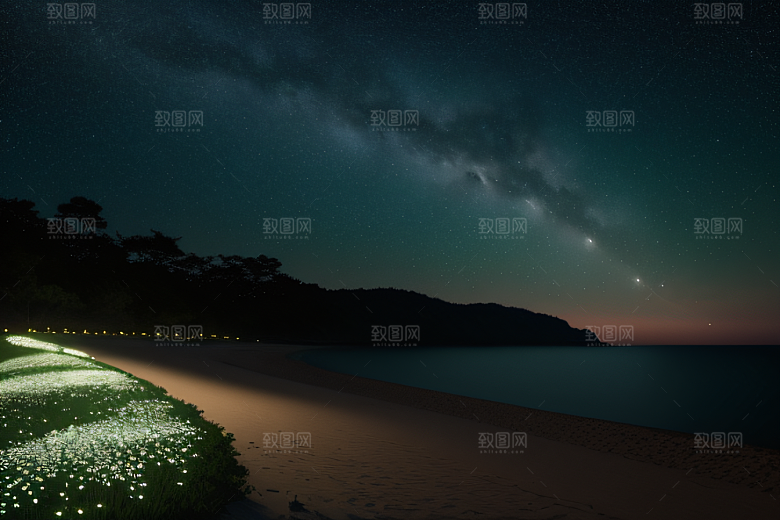 浪漫花朵绽放海边美景