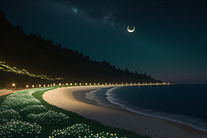 浪漫花朵绽放海边美景