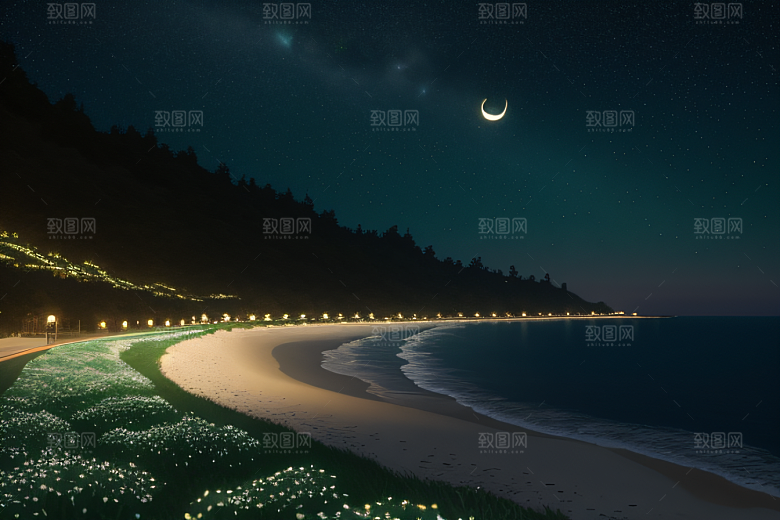 浪漫花朵绽放海边美景