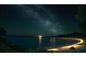 浪漫花朵绽放海边美景