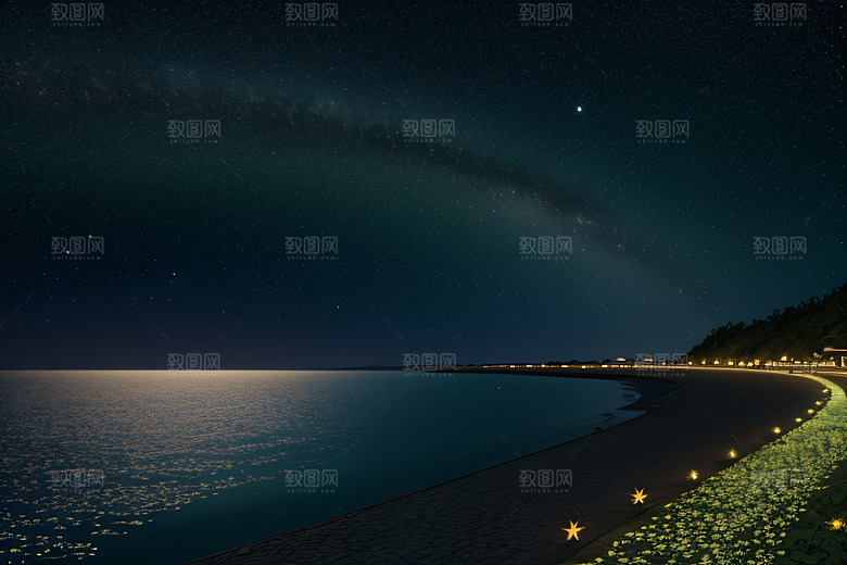 浪漫花朵绽放海边美景