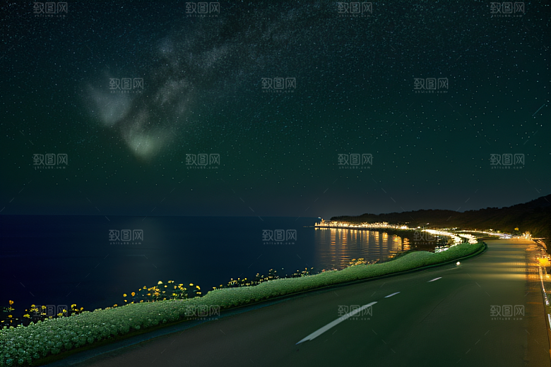 绚丽的花海海边美景
