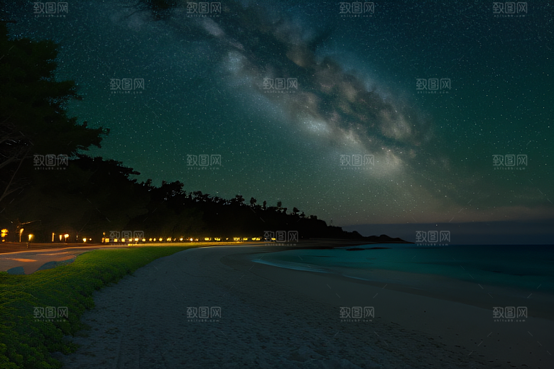 绚丽的花海海边美景