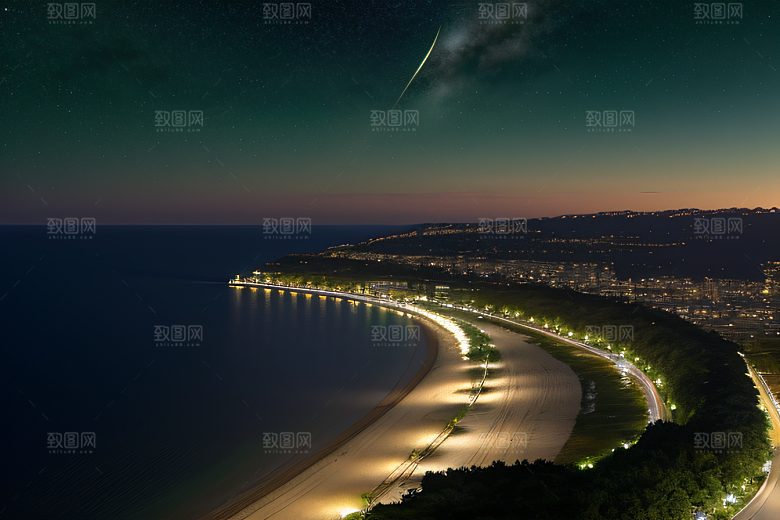 绚丽的花海海边美景