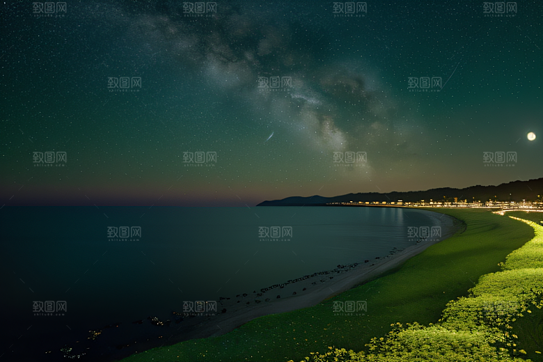 绚丽的花海海边美景