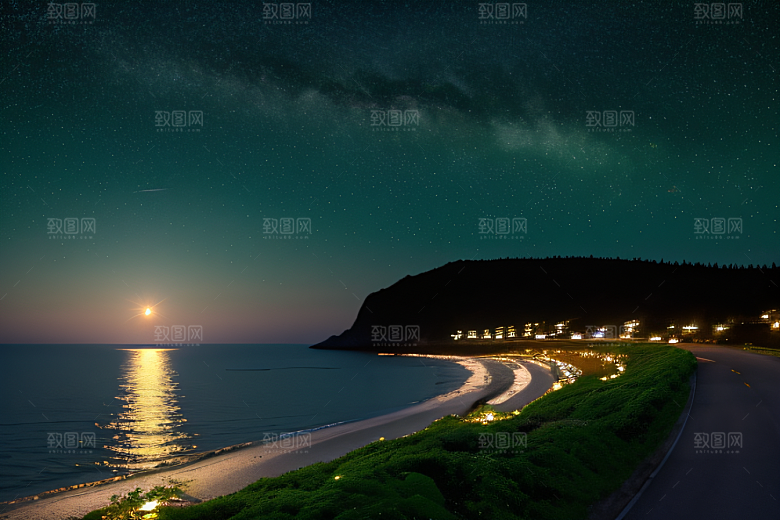 绚丽的花海海边美景
