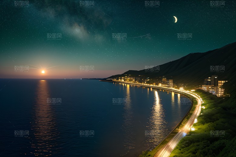 绚丽的花海海边美景