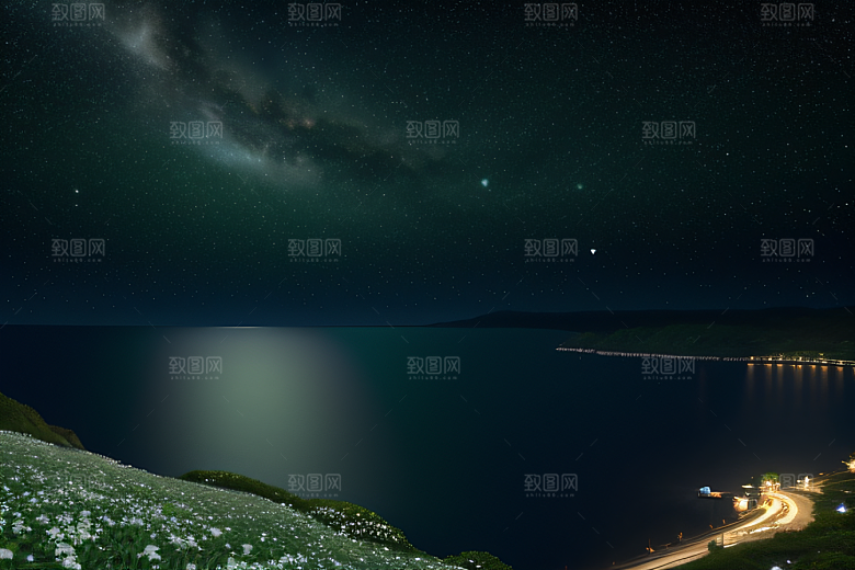 绚丽的花海海边美景