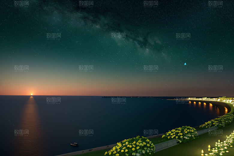 浪漫花朵8K高清海边美景
