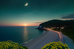 轻盈光珠星系海边美景