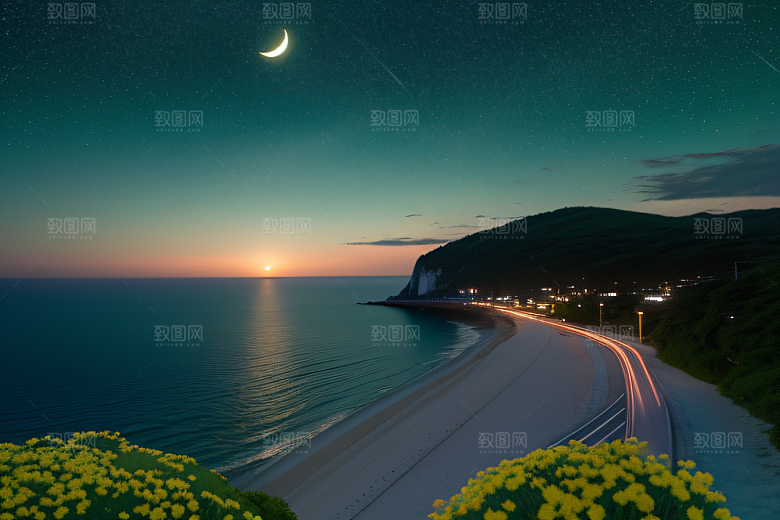 轻盈光珠星系海边美景