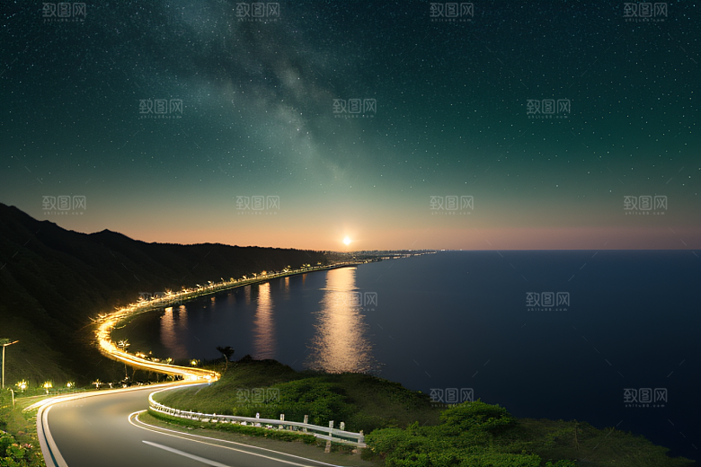轻盈光珠星系海边美景