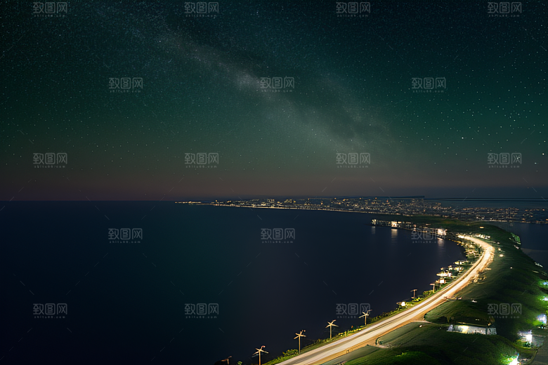 轻盈光珠星系海边美景