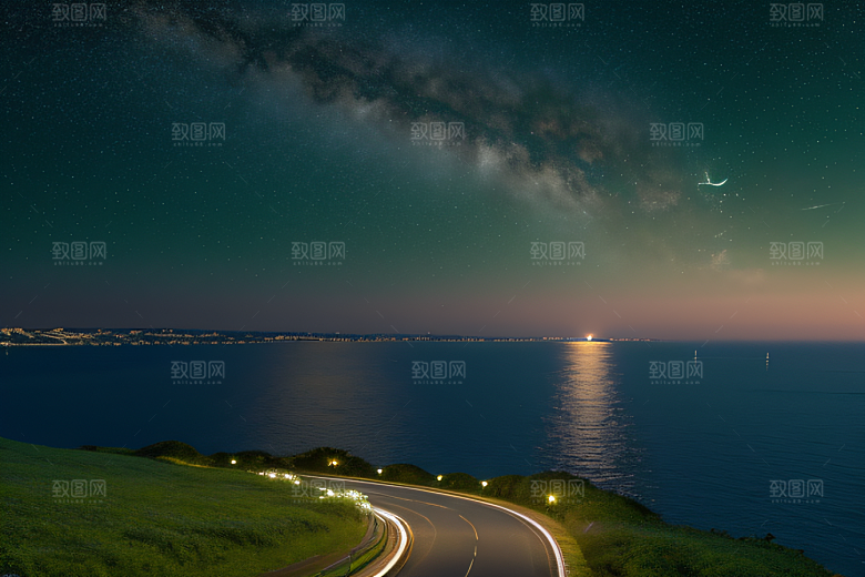 轻盈光珠星系海边美景