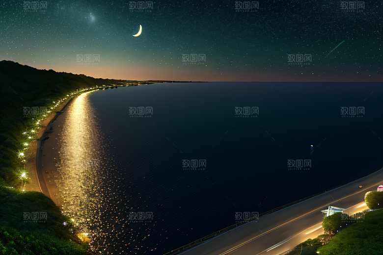 轻盈光珠星系海边美景