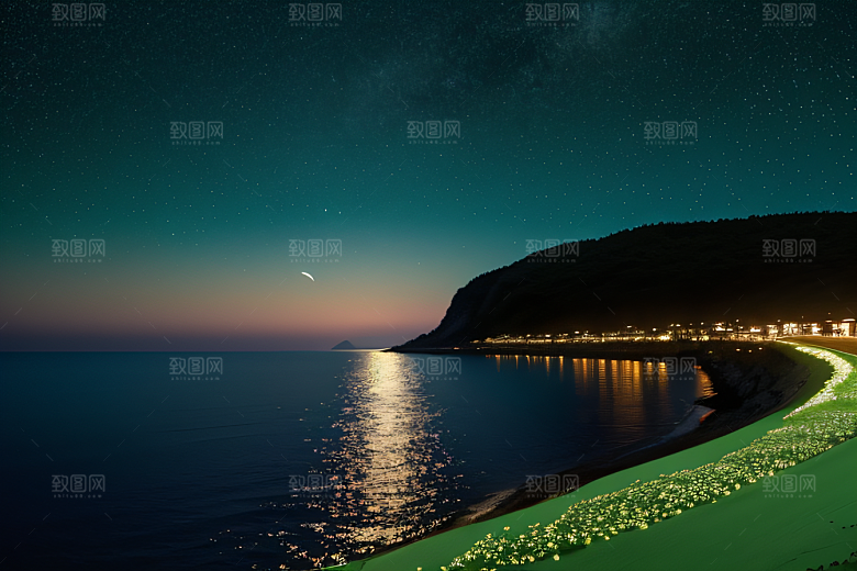 轻盈光珠星系海边美景