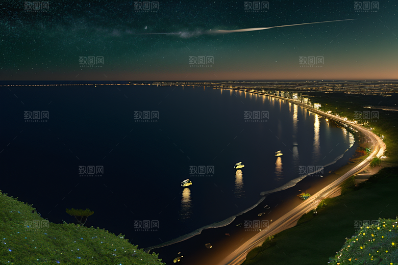 轻盈光珠星系海边美景