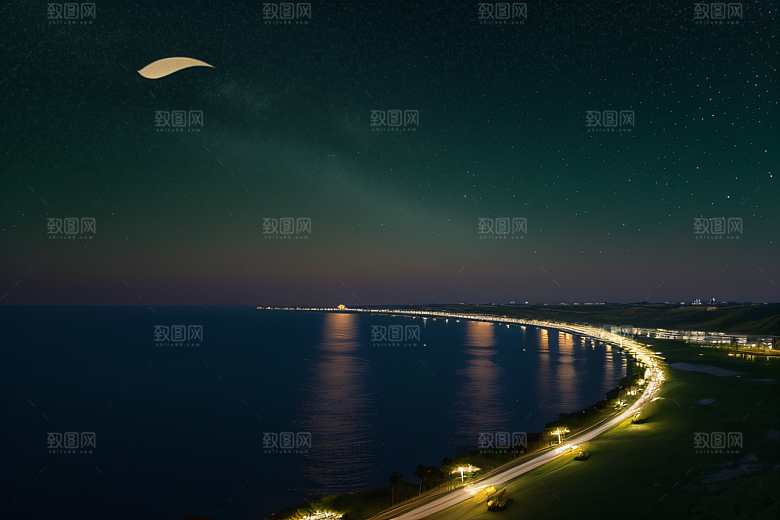 轻盈光珠星系海边美景