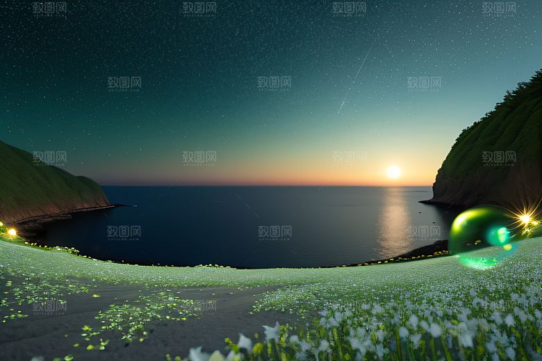 轻盈光珠星系海边美景