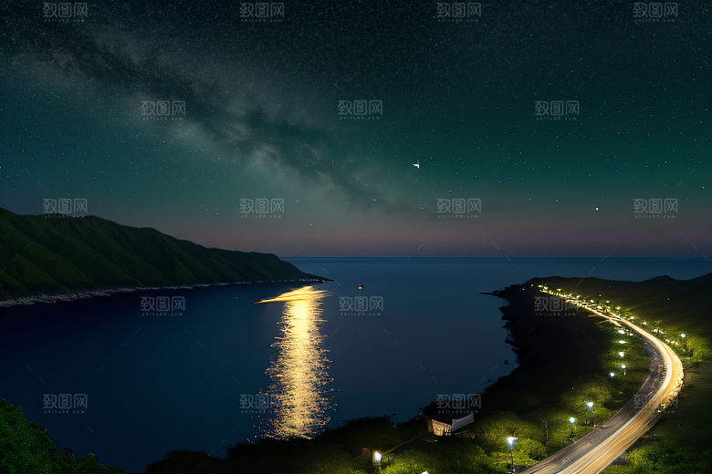 轻盈光珠星系海边美景